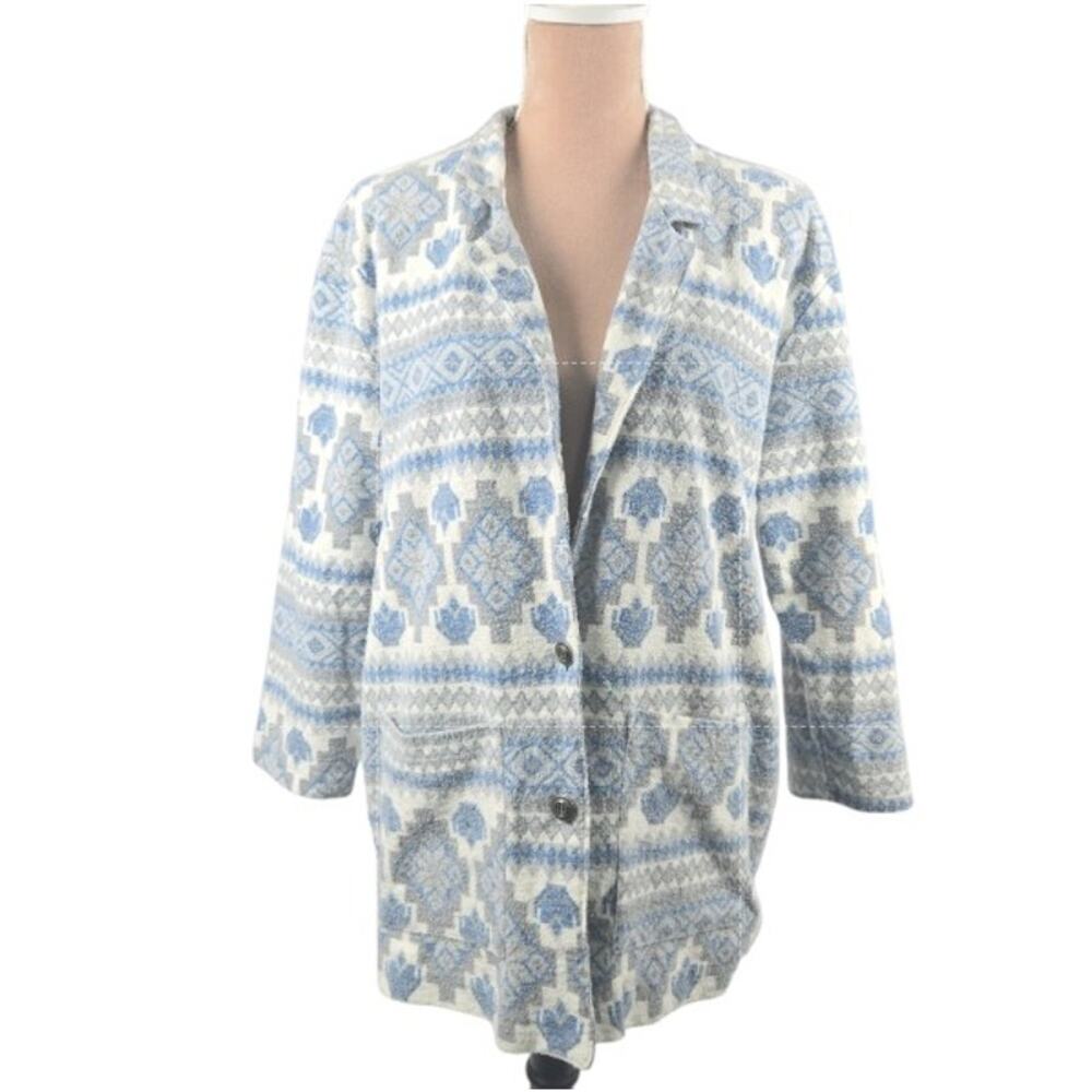 Vintage 90s Just Dawn Flannel Blazer Blue Aztec Size Medium